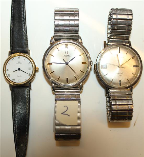 Gents Omega stainless steel wristwatch (associated bracelet), ladiess Omega de Ville wristwatch & another wristwatch